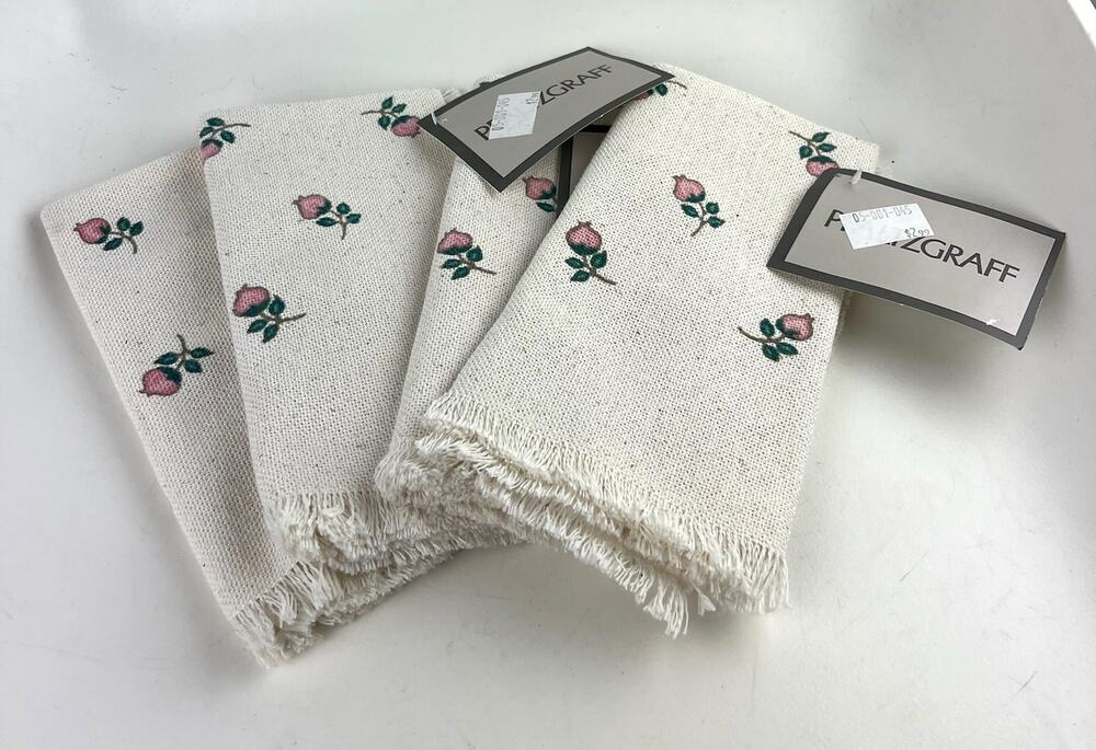 NWT PFALTZGRAFF Set of 4 April Rose Cloth Napkins Fringe 90s USA NOS